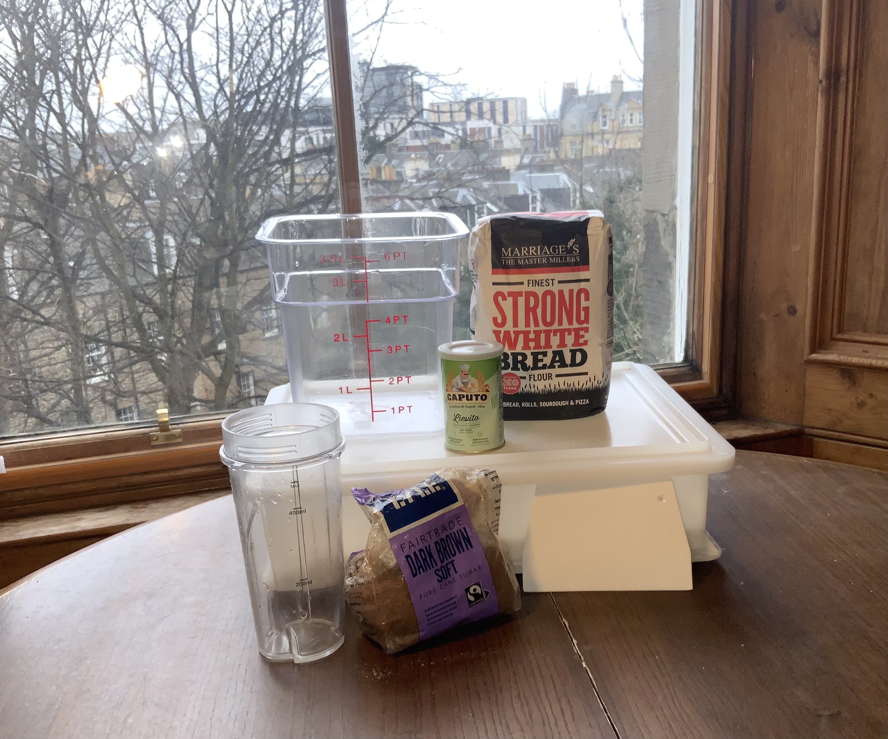Starting our sourdough journey with the initial ingredients laid out