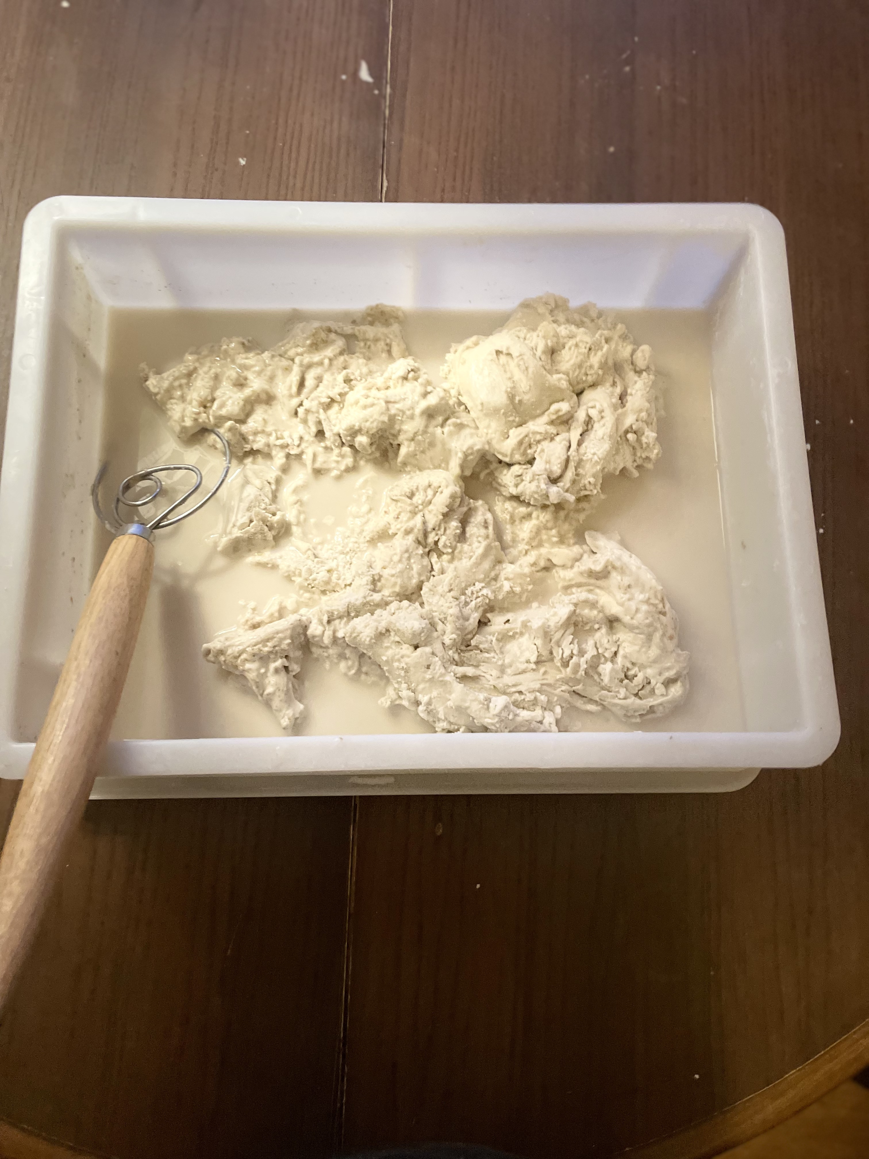 Initial dough mix with biga chunks